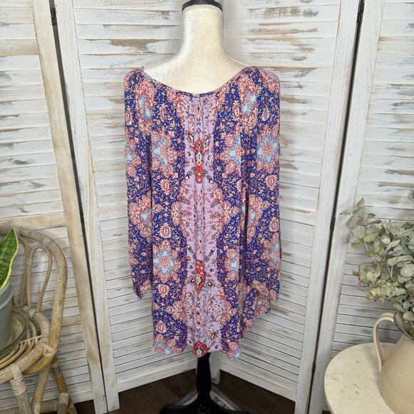 LUCKY BRAND Women's PLUS 3X Floral Print Button Popover Blouse Peasant Top - Picture 14 of 16